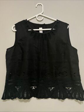 J Song Sleeveless Black Crochet-Hem Top